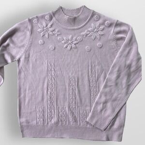 Purple Grandma Sweater Embroidered Flowers